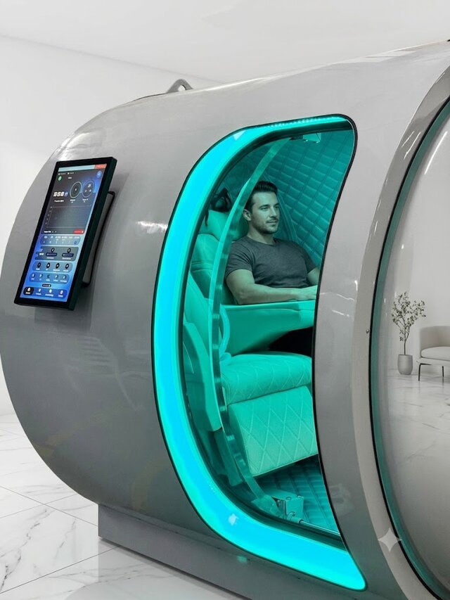 Guest relaxing during hyperbaric oxygen therapy